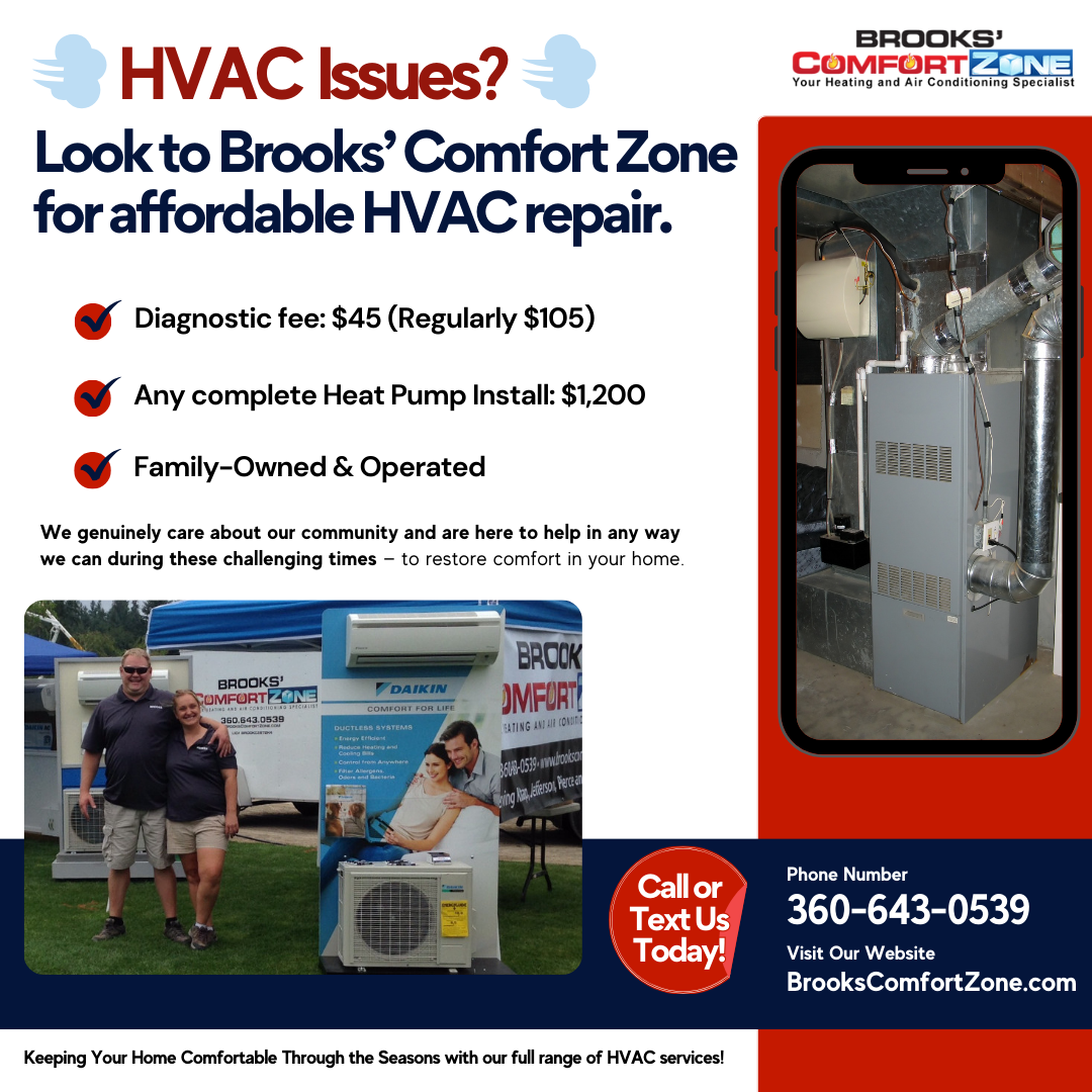 HVAC Issues? Look to Brooks Comfort Zone for affordable HVAC repair.